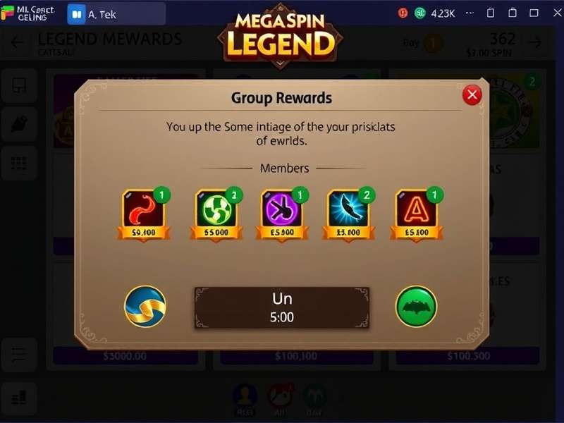 Mega Spin Legend - Mandali strategies for success Mega Spin Legend Mandali (Guild) interface showing group rewards and members